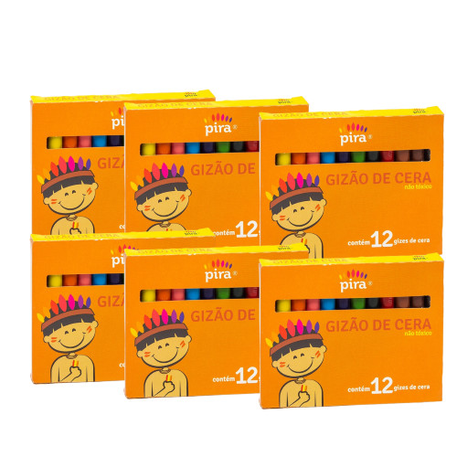 Kit com 06 Caixas Gizão de Cera Escolar com 12 Co