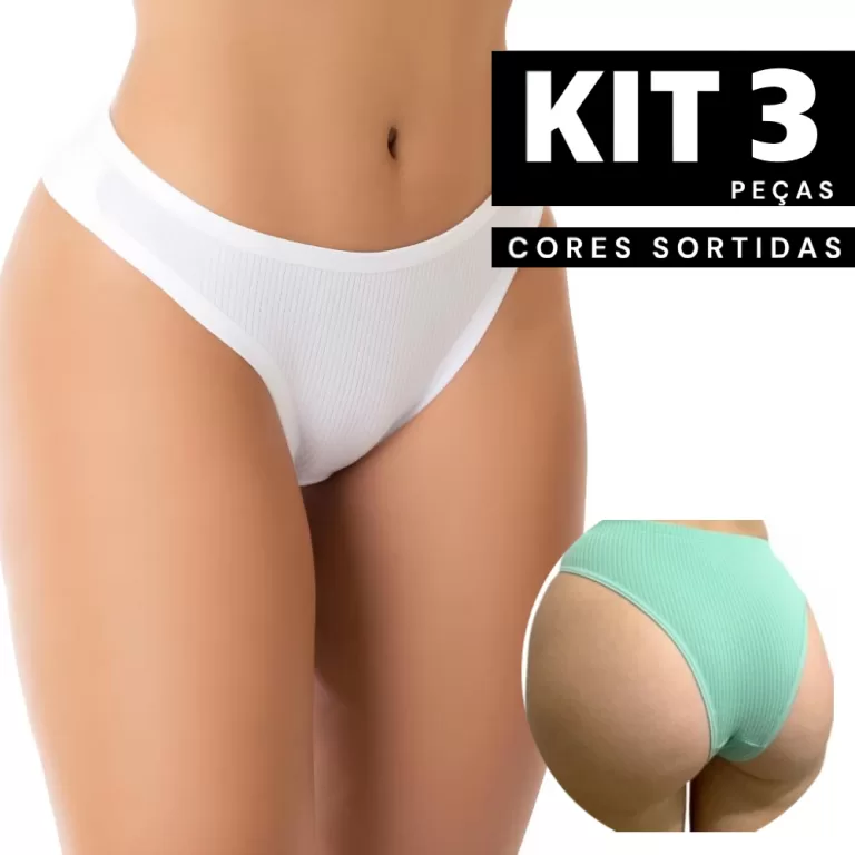 Kit 3/2/1 Calcinha Básica Canelada Lingerie Femin