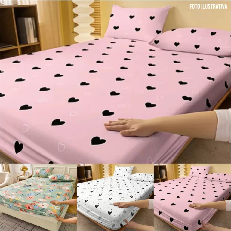Lençol Casal Kit 3 Peças Estampado Com Elástico