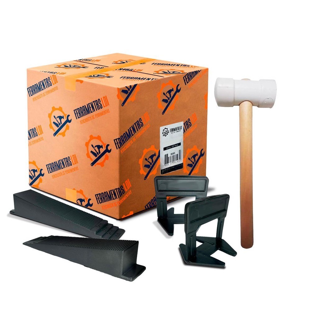 Espaçador Nivelador ECO P/ Piso 500 Un. FERRAMENTAS LDI + 300 Cunhas + Martelo de Borracha