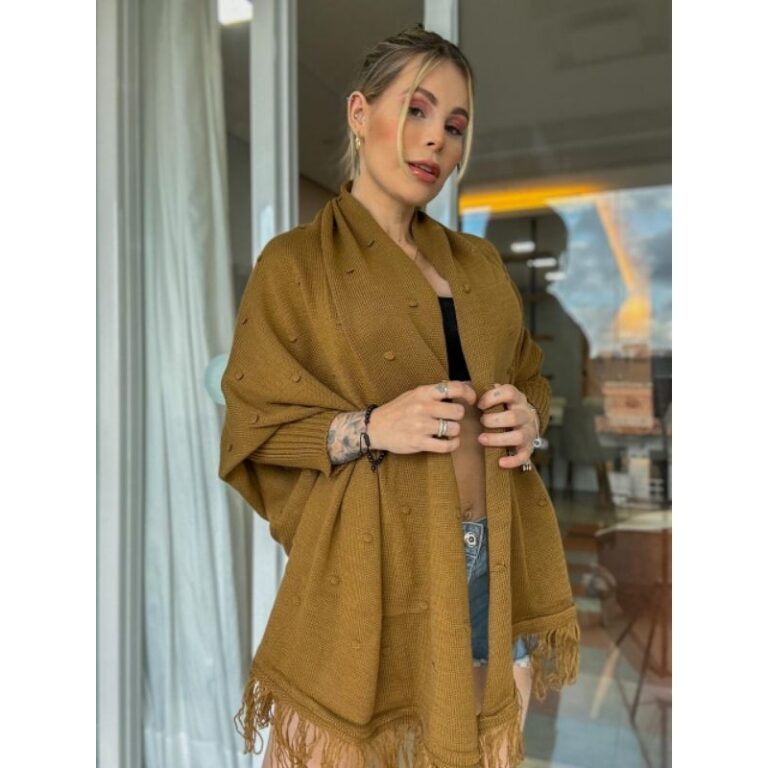 Chalé Capa Poncho Blusa Feminina Trico Manga Long