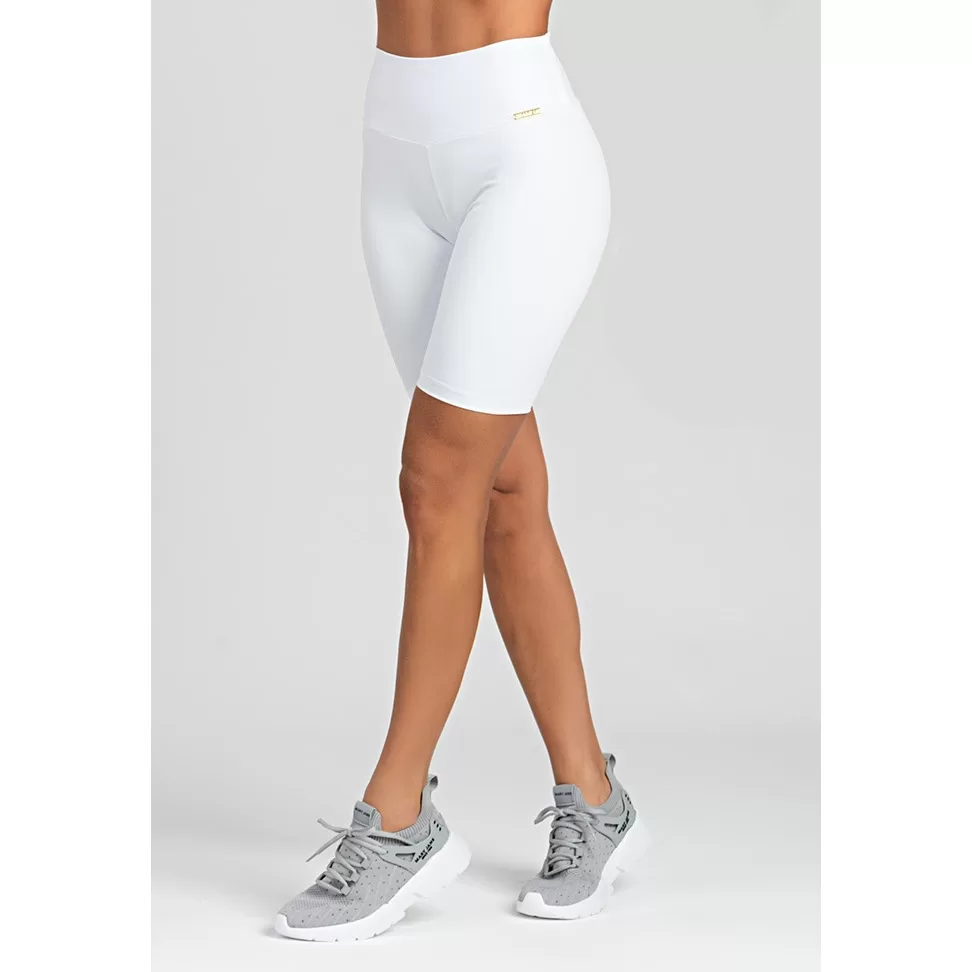 Bermuda Feminina Lisa Branca Suplex Moda Fitness Ciclista Não Transparente Cintura Alta Plus Size Ac