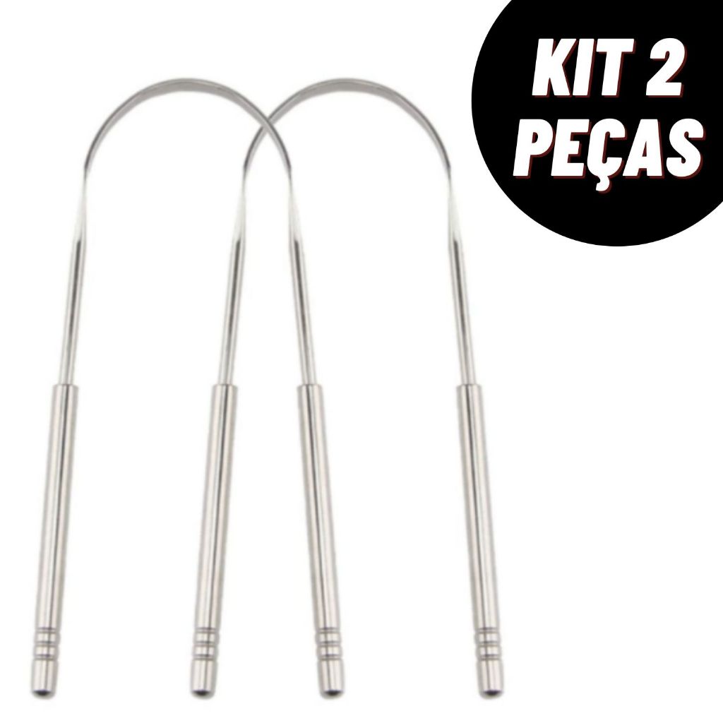Kit Limpador Raspador de Língua em Aço Inox Curvado Boca Limpa Raspador de Língua