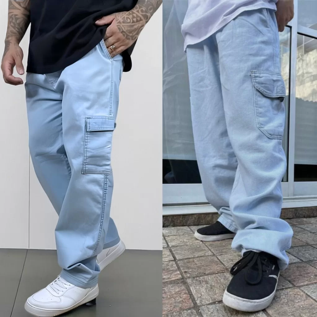 Calças Cargo Masculina Sem punho Skate Jogger Balão