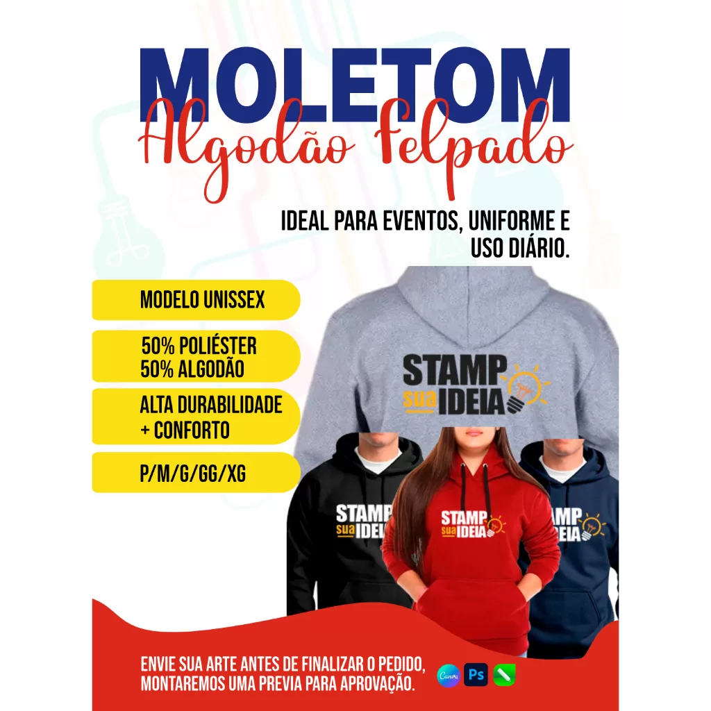 Moletom Canguru 50% Algodão 50% Poliester Personalizada com sua Estampa.