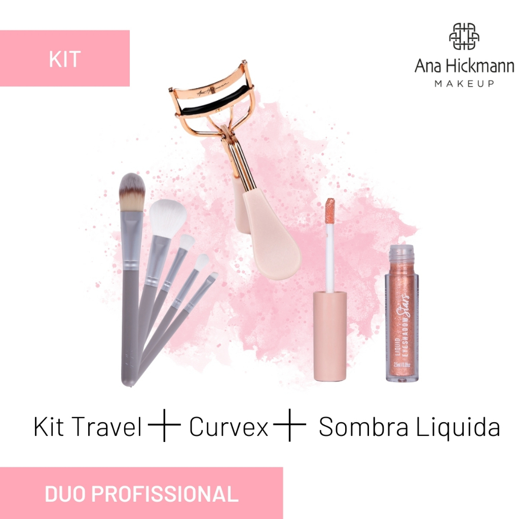 Kit de Pincéis Para Viagem Travel + Sombra Liquida Judith + Curvador de Cilios Ana Hickmann