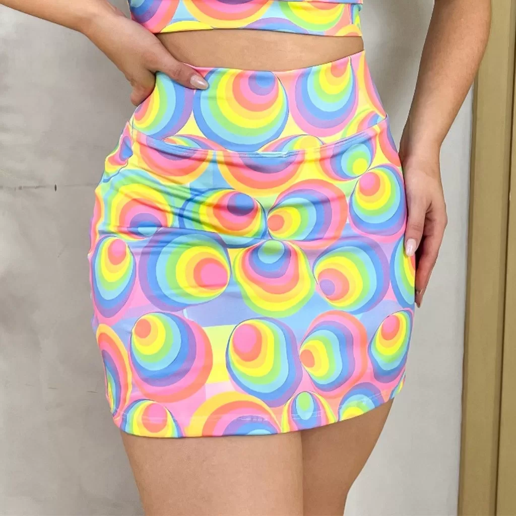 Short Saia Feminino Cintura Alta Suplex Esportivo Academia Fitness Estampada Aspirais
