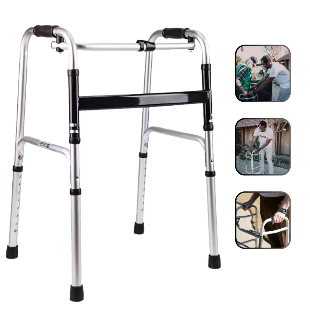 Andador Adulto Idoso Dobrável Duas Barras Regulável Aço Inox Articulado Até 120kg
