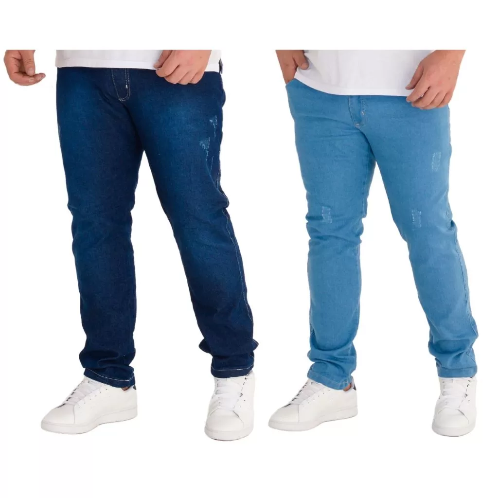 Kit 3 Calças Jeans Skinny Masculina C/ Lycra Plus Size Tamanho Grande Casual