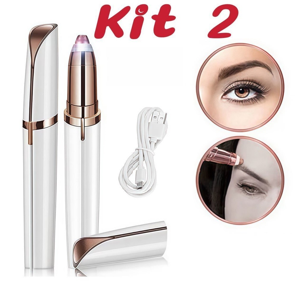 Kit 2 Caneta Depiladora Indolor Removedor de Sobrancelhas Versão com bateria