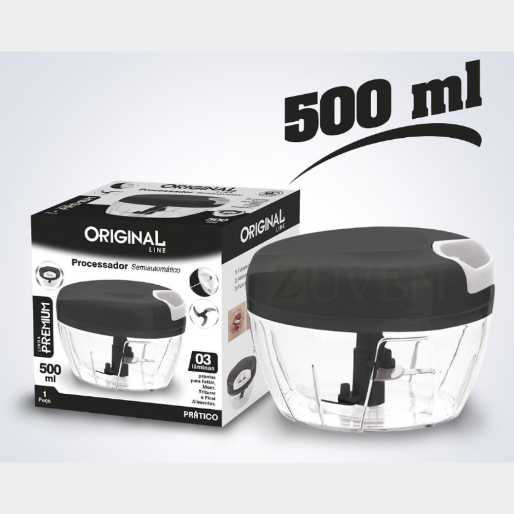 Processador de Alimentos Manual 500ml 3 Lâminas Aço Inox Triturador de Alho