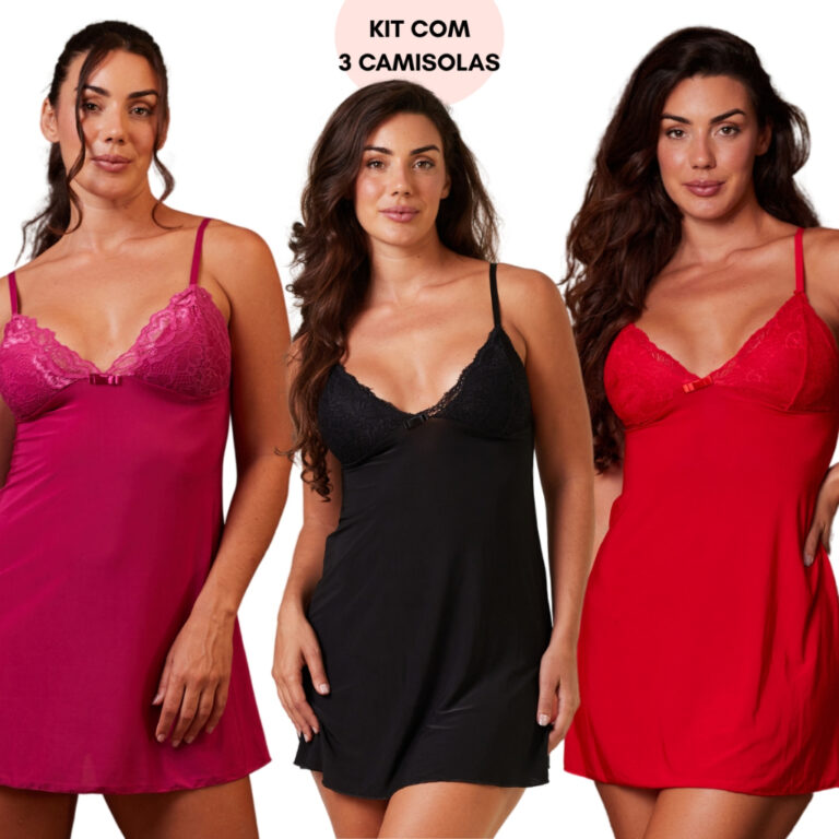 Kit 3 Camisolas Renda Delicada Sem Bojo Intima Con