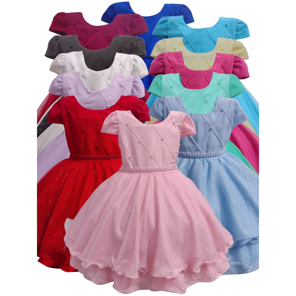 Vestido Infantil Juvenil Curto Princesa Nervura Com Saia De Brilho Festa