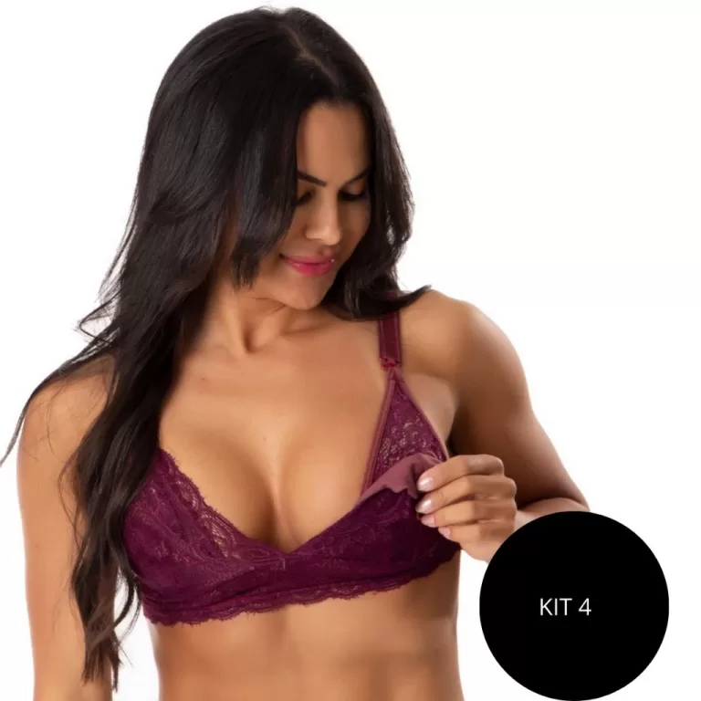 Kit 4 Sutiã Amamentação de Renda Reforçado Sem