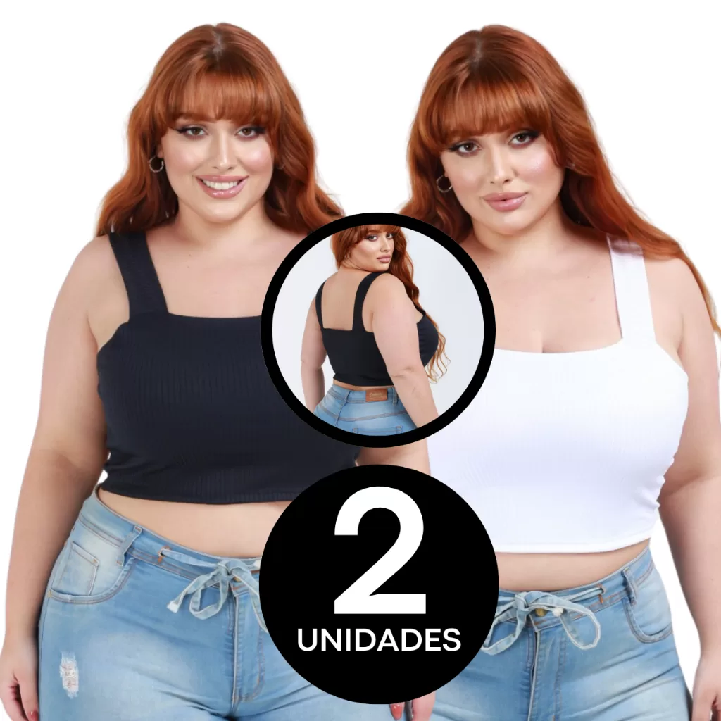 Kit 2 Cropped Feminino Plus Size Alça Sustentação Academia Leve Elegância e Conforto G2-G4