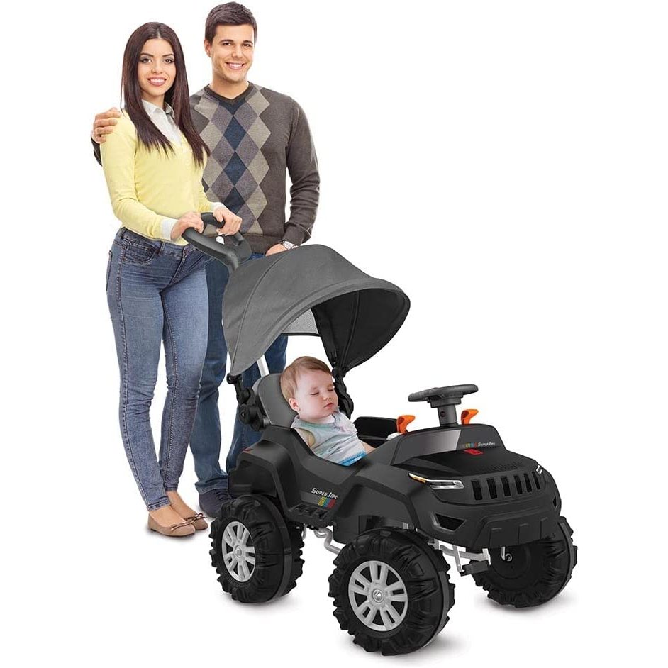 Carrinho Superjipe Reclinável Com Capota Passeio E Pedal (Preto) – Bandeirante