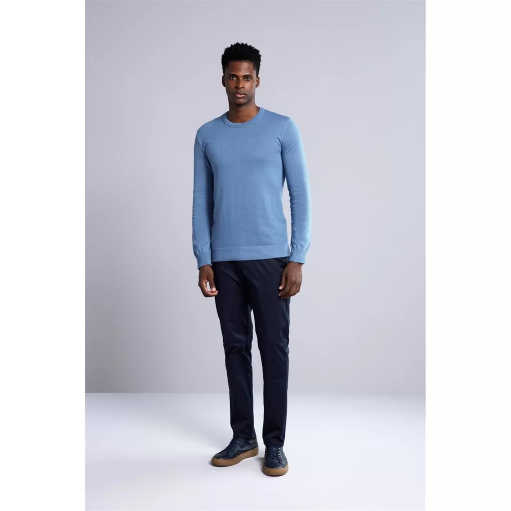 Tricot Básico Gola Careca – Azul Indigo