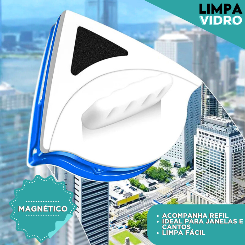 Limpa Vidro Magnético – Dupla Face C/ Super Imã Mágico | CH