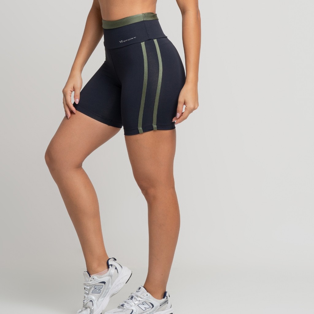 Short Fitness Poliamida Preto com Chapado Verde