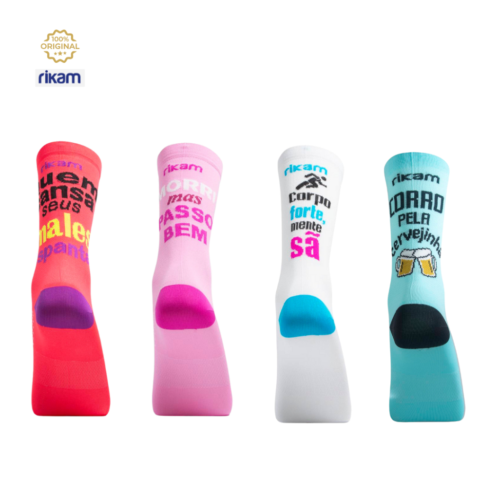 Meia Bike Corrida Performance Feminina Cano Médio Elástico Frases – Rikam
