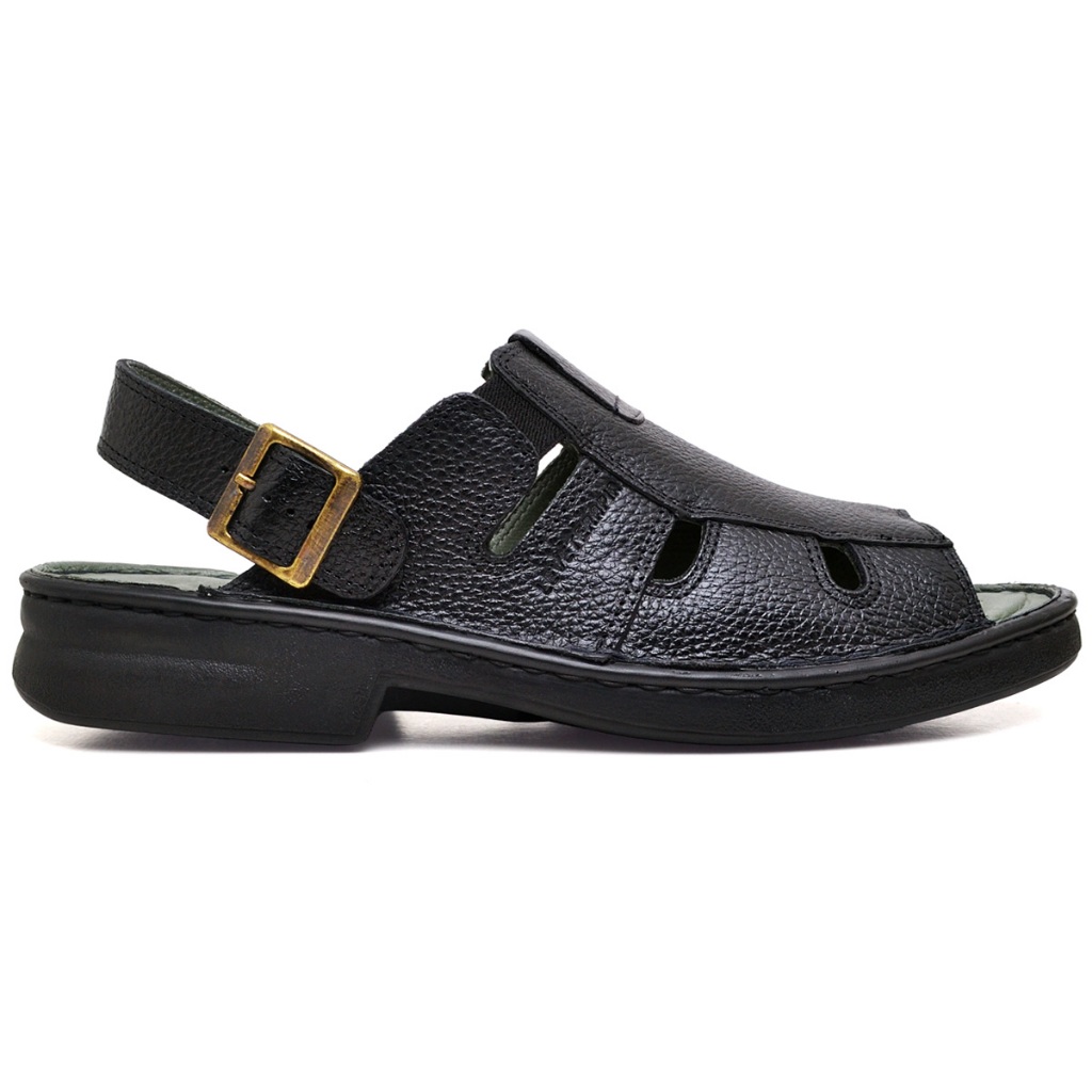 Chinelo Sandália Masculino Ortopédico Antstress Palmilha Gel Couro Legitimo Preto