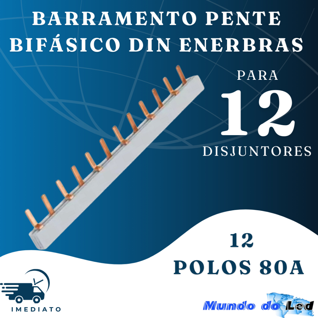Barramento Pente Bifásico Din P/ 12 Disjuntore Enerbras