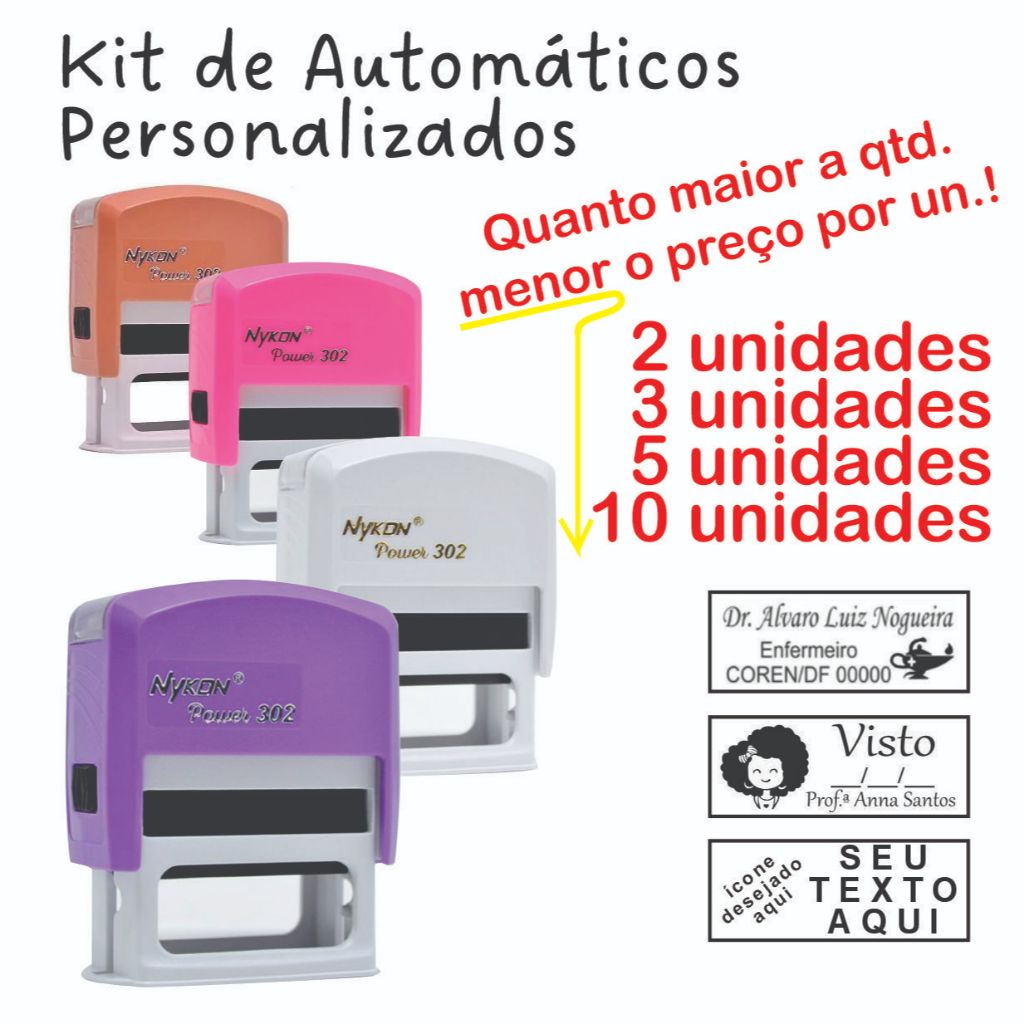 Kit de Carimbo Automático 2un – 10un – c/ DESCONTO PROGRESSIVO