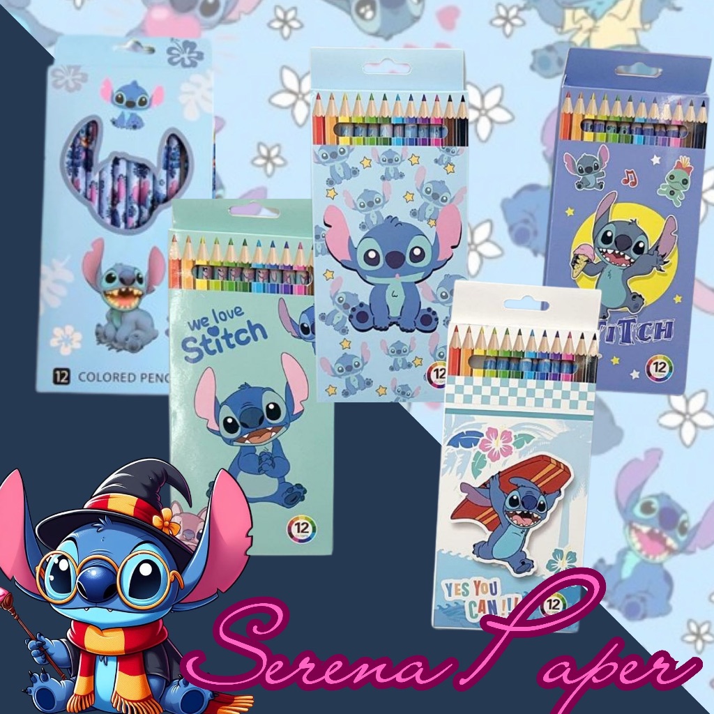LÁPIS DE COR STITCH / 12 OU 24 CORES / PAPELARIA FOFA KAWAII / MATERIAL ESCOLAR