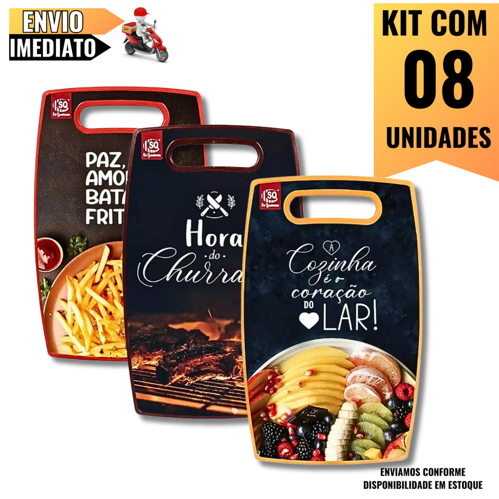 Kit 8 Tábuas de Corte Estampadas  Diversos Tamanhos e Modelos para Carne, Frutas e Legumes