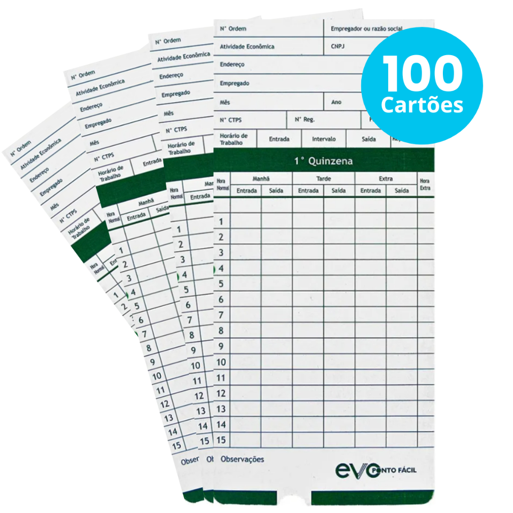 Cartão para Bater Ponto Cartográfico 100 UND – Trabalho Funcionário Máquina Digital Relógio Registro