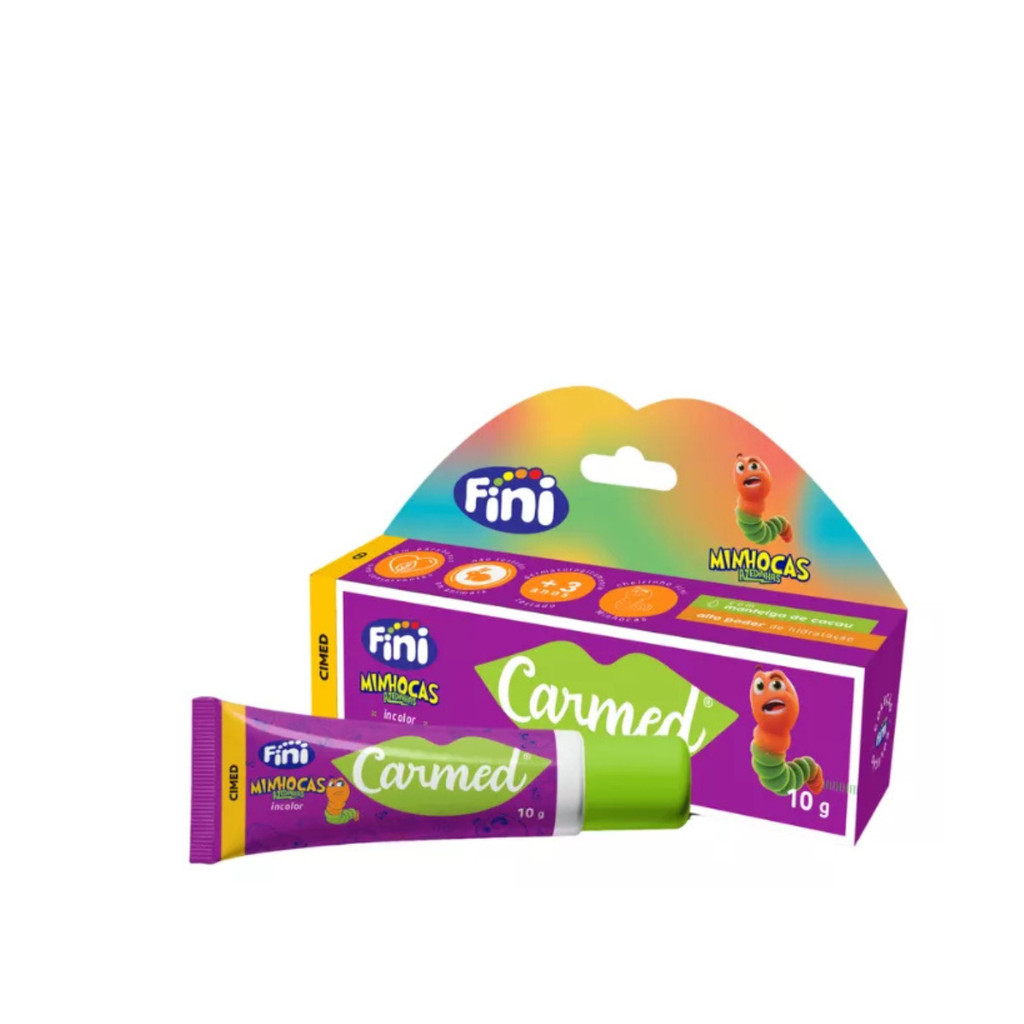 Carmed Fini Minhocas 10g Gloss Labial com Brilho, Hidratação e Cheirinho Fini