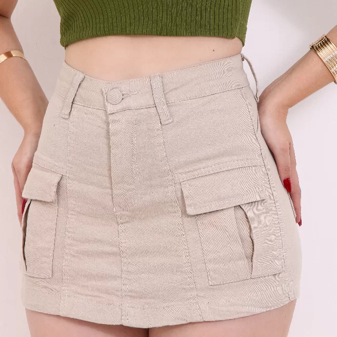 Short Jeans Femino Cargo Saia Empina Bumbum Com Ly