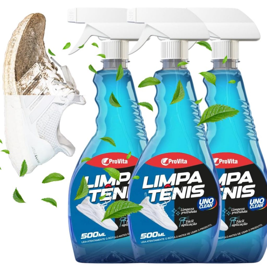 Kit 3 Limpa Tênis 500ml Limpeza Profunda Perfume Tira Manchas Sapatos Calçados Chinelos Brancos