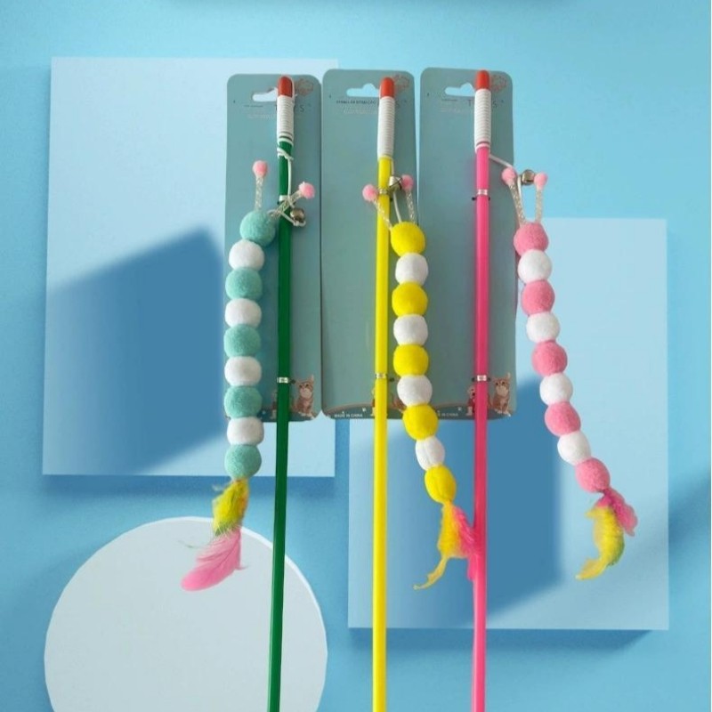 Vara Para Gato Com Lagarta Vara de Pesca de Brinquedo para Estímulo Animais Estimação Cor Sortidas