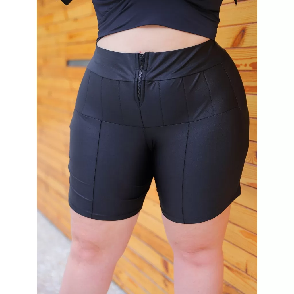 Short Plus Size Feminino Lipo Tecido Cirrê Com Zíper Comfort Tendência
