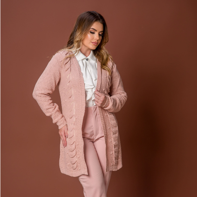 Cardigan sobretudo tricot casaco tricô trança el