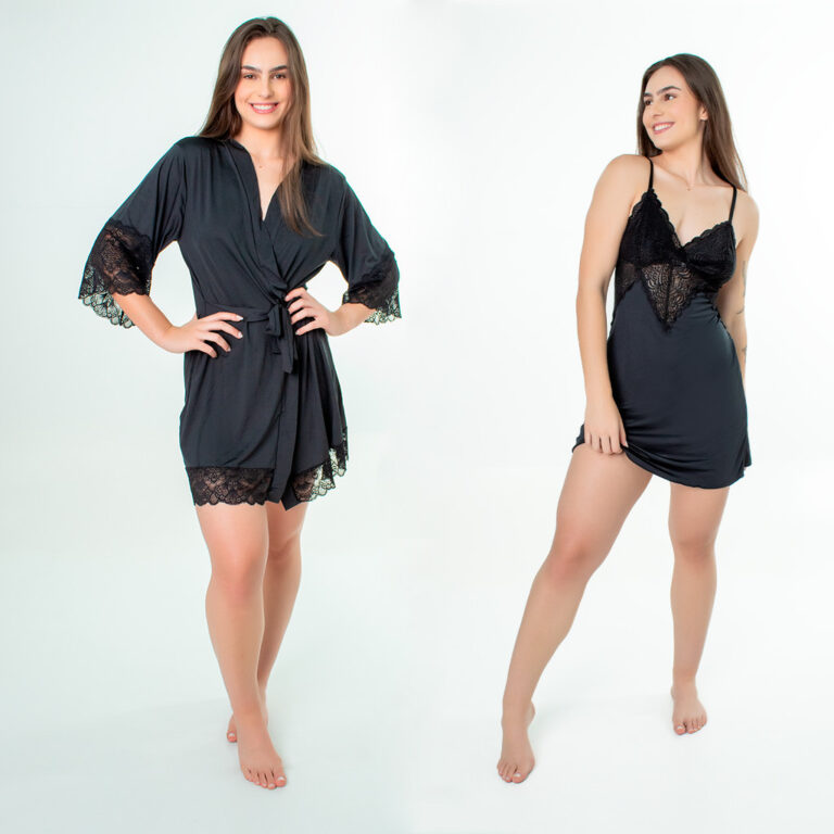Kit Robe Feminino Luxo Noiva Camisola Renda Confor