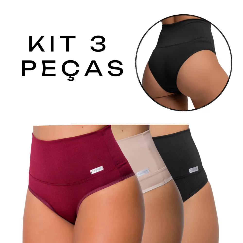 Kit 3 Cintas Calcinha Pós Parto Modeladora Redutora De Medidas Compressão Cós Alto Seca Barriga