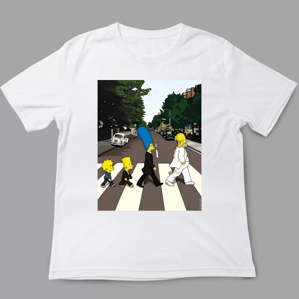 Camiseta Simpsons Beatles Atravessando A Rua Camisa Criativa- desenho