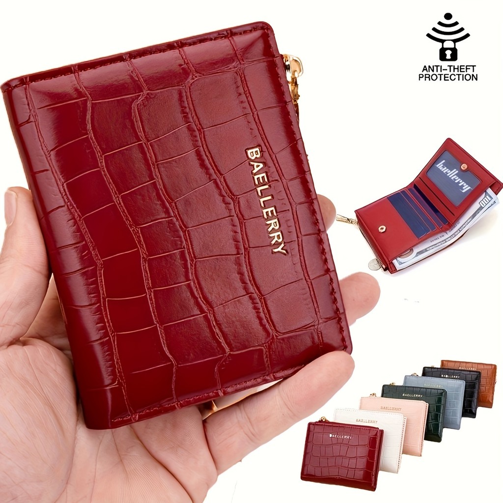 Bolsa Carteira Feminina De Moedas Com Zíper Pequena, Padrão Pedra, Fechadura De Cartão De Crédito