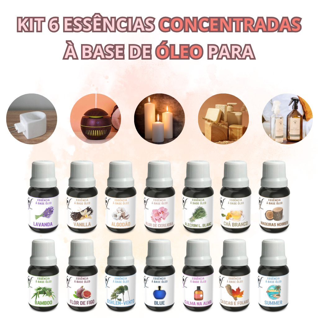 Kit 6 Essência á Base de Óleo Concentradas Premium para Velas, Ambiente,Aromatizador, Sabonetes 10ml
