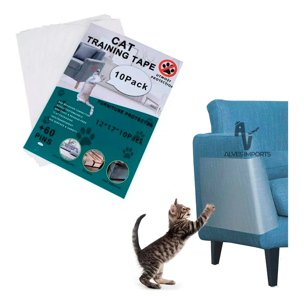 Kit 10 Protetor Adesivo Anti-Arranhões Gato Sofá Móveis Transparente Original