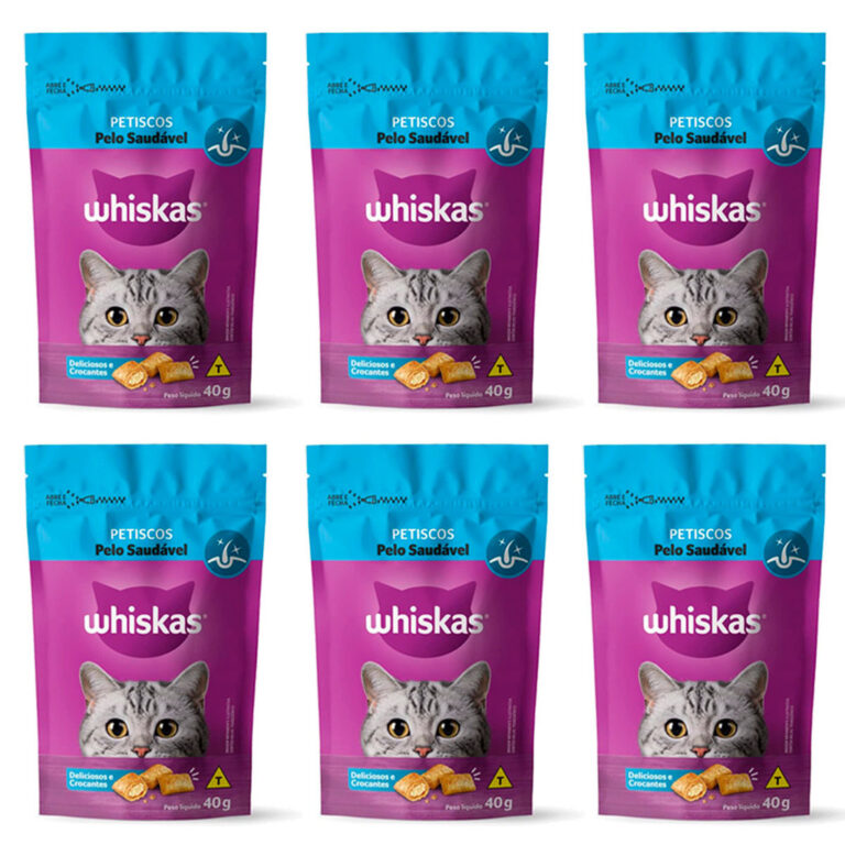 Kit com 6 Petiscos Para Gatos Adulto Whiskas Pelo 