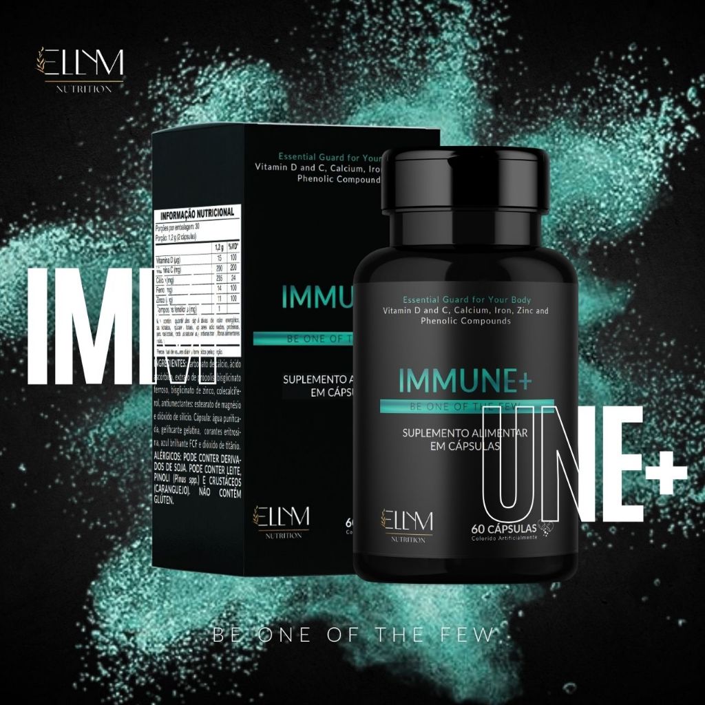 Immune+ 60 Cápsulas Ellym Nutrition Suplemento para Saúde Imunidade Vitalidade