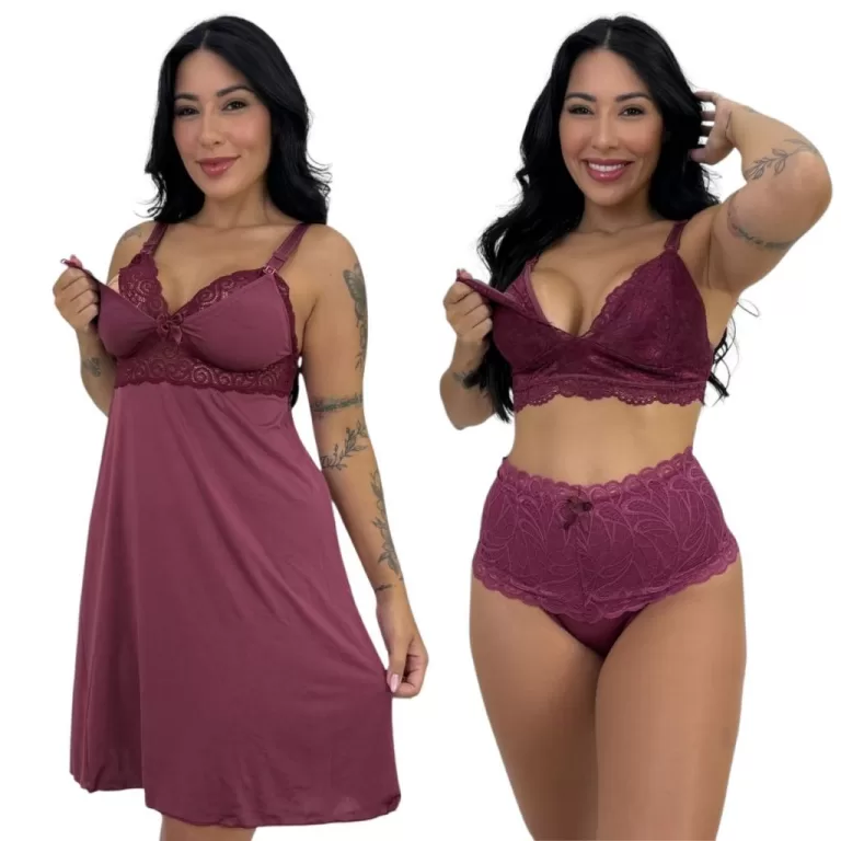 Kit Amamentação Pós Parto Camisola Calcinha Sut