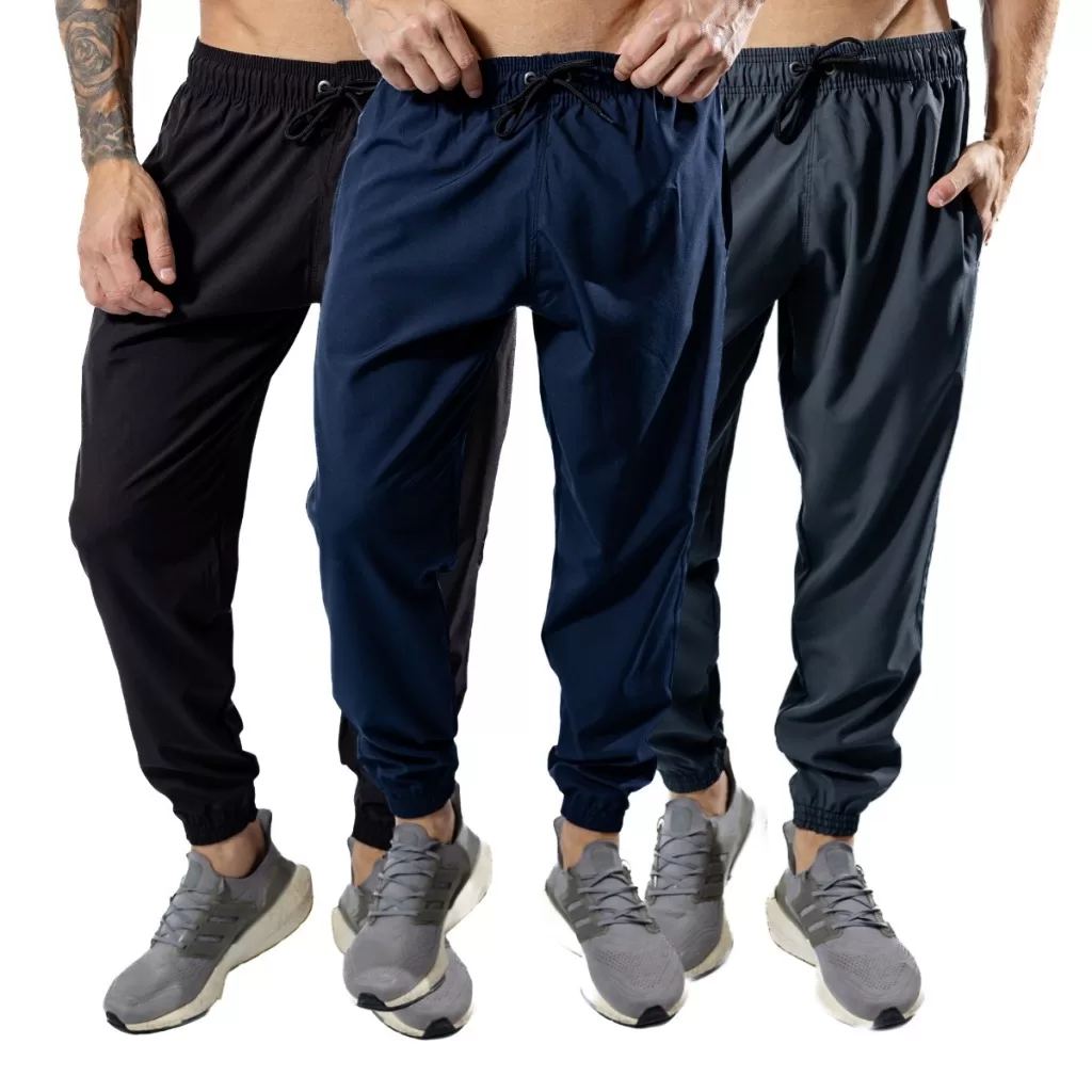 Kit 3 Calça Tactel Masculina Elastano Esportes Para Academia E Atividade Fisica Lisa Tendência