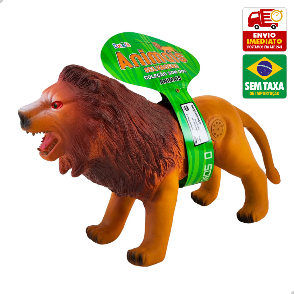 Leão de Borracha Musical Brinquedo Infantil com Som 42 CM DuteToys DTY1239
