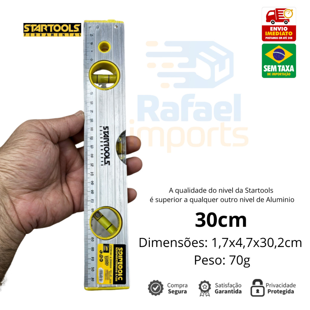 Nível Em Alumínio 30cm Com 3 Bolhas leve e resistente  – Startools