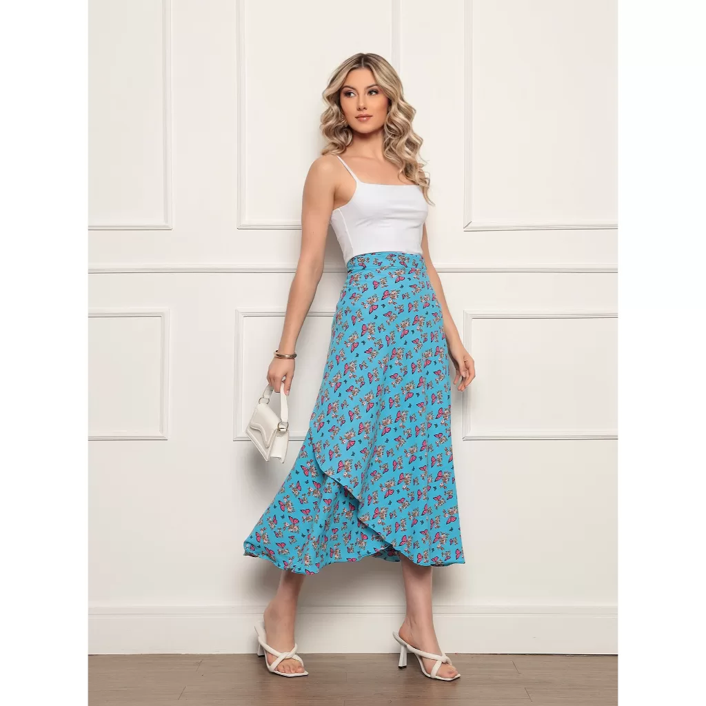 Saia envelope Feminina De amarrar Duna Floral Primavera Verão Exclusivo