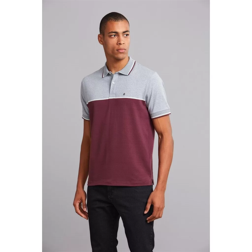 Polo Manga Curta Comfort Malha – Cinza Azulado / Vinho
